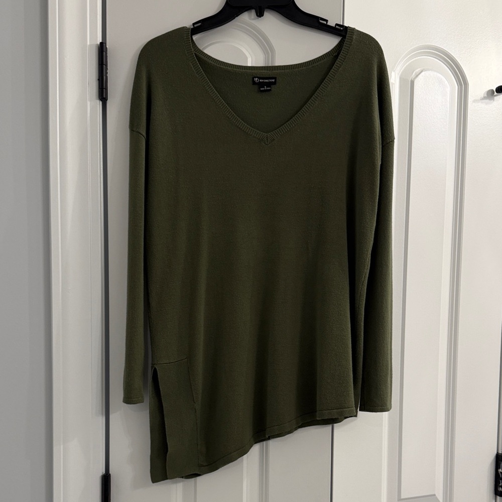 Olive Green Diagonal Tunic Top- Womens S